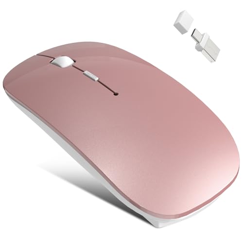 Azmall Kabellose Bluetooth-Maus 5.2/3.0 & USB-A/Typ-C 2-in-1-Empfänger – Roségold von Azmall
