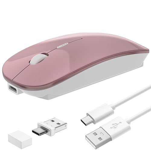 Wireless Mouse Slim Rechargeable Maus Kabellos for MacBook/Laptop/Ipad/Computer/Windows Android Tablet,Mini Silent Mice,Portable USB Optical 2.4G Wireless Bluetooth Two Mode Computer Mice-Rose Gold von Azmall