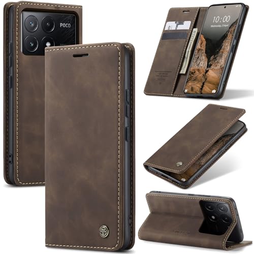 Azororo Handyhülle für Xiaomi Poco X6 Pro 5G Hülle Premium Lederhülle Flip Case Magnet Tascher Kartenfach Standfunktion Klapphülle Schutzhülle für Xiaomi Poco X6 Pro, Kaffee von Azororo