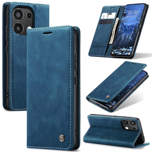 Azororo Handyhülle für Xiaomi Redmi Note 13 4G Hülle Premium Lederhülle Flip Case Magnet Tascher Kartenfach Standfunktion Klapphülle Schutzhülle für Redmi Note 13 4G, Blau von Azororo