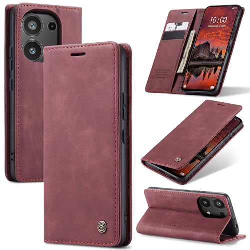 Azororo Handyhülle für Xiaomi Redmi Note 13 Pro 4G Hülle Premium Lederhülle Flip Case Magnet Tascher Kartenfach Standfunktion Klapphülle Schutzhülle für Redmi Note 13 Pro 4G, Weinrot von Azororo