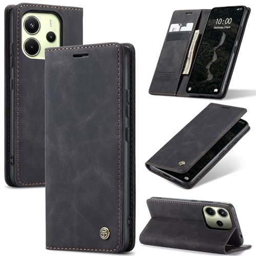 Azororo Handyhülle für Xiaomi Redmi Note 14 4G Hülle Premium Lederhülle Flip Case Magnet Tascher Kartenfach Standfunktion Klapphülle Schutzhülle für Redmi Note 14 4G, Schwarz von Azororo