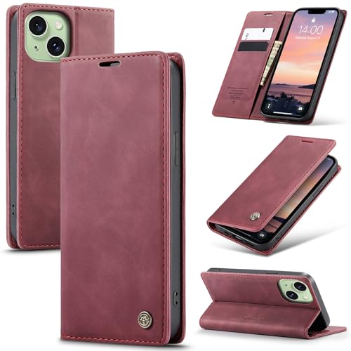 Azororo Handyhülle für iPhone 15 5G Hülle Premium Lederhülle Flip Case Magnet Tascher Kartenfach Standfunktion Klapphülle Schutzhülle für iPhone 15, Weinrot Azororo Handyhülle für iPhone 15 5G Hülle Premium Lederhülle Flip Case Magnet Tascher Kartenfach Standfunktion Klapphülle Schutzhülle für iPhone 15, Weinrot von Azororo