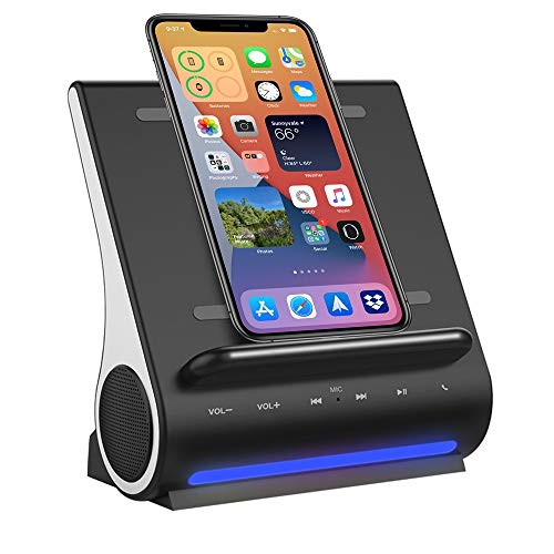 Azpen Schnelles kabelloses Ladegerät, Bluetooth Premium-Lautsprecher, Dockingstation mit integriertem Mikrofon-Freisprechanruf, 4-in-1-Station für iPhone und Samsung-Telefon (schwarz) von Azpen