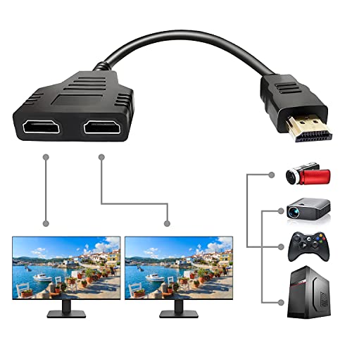 Azuxreza Adapter,1080P HDMI Stecker auf Dual HDMI Buchse,1 auf 2 Wege HDMI Splitter Adapterkabel für HDTV HD, LED, LCD Monitor und Projektoren, unterstützt Zwei Fernseher gleichzeitig von Azuxreza