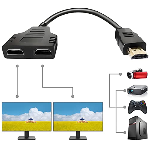 Azuxreza HDMI Splitter Adapter,1080P HDMI Stecker auf Dual HDMI Buchse,1 auf 2 Wege HDMI Splitter Adapterkabel für HDTV HD, LED, LCD Monitor und Projektoren, unterstützt Zwei Fernseher gleichzeitig von Azuxreza
