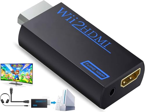 Azuxreza Wii to HDMI Konverter, Wii HDMI Adapter 1080P, Output Video Audio HDMI Konverter mit 3,5 mm Audio Jack & HDMI Output Supports All Wii Display Modes 720P NTSC, kompatibel mit Wii, Wii U, HDTV von Azuxreza