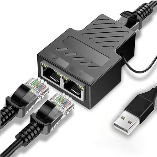 RJ45 Ethernet Splitter 1 to 2 Dual Port High Speed Adapter,100Mbps Network Ethernet Connector with USB Supply,8P8C Extender Plug for Cat5/5e/6/7/8 Cable(2 Devices Simultaneous Use) von Azuxreza