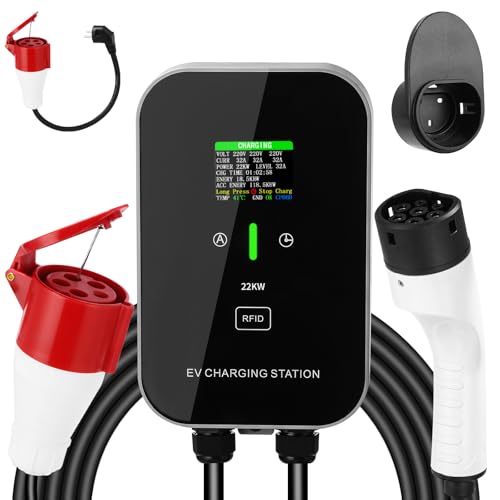 Mobile Wallbox/Ladestation mit Schuko Adapter, 22KW 8-32A Typ 2 Ladekabel EV Chargers mit Steuerbarer Digitalanzeige für Elektroauto, für Model 3/Y 3008/508, C5X, DS7, GLA, Q3, X3, und Anderen PHEV/EV Mobile Wallbox/Ladestation mit Schuko Adapter, 22KW 8-32A Typ 2 Ladekabel EV Chargers mit Steuerbarer Digitalanzeige für Elektroauto, für Model 3/Y 3008/508, C5X, DS7, GLA, Q3, X3, und Anderen PHEV/EV von Azyvum