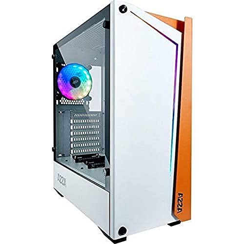 Azza Apollo 430W-DF2 Tower-Gehäuse, weiß/orange, Tempered Glass ATX Mid-Tower von Azza