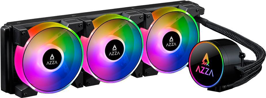 AZZA Blizzard - Prozessor-Flüssigkeitskühlsystem - Kühlergröße: 360 mm - (für: LGA775, LGA1156, AM2, AM2+, LGA1366, AM3, LGA1155, AM3+, LGA2011, FM1, FM2, LGA1150, FM2+, LGA2011-3, LGA1151, AM4, LGA2066, LGA1200) - Kupfersockel - 120 mm (LCAZ-360R-ARGB) von Azza