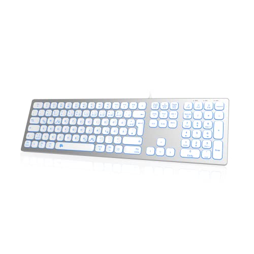 Kabelgebundene USB-Tastatur Slim - Aluminiumgehäuse Numerische Tastatur RGB-Tastatur mit Hintergrundbeleuchtung Kompatibel mit iMac (2016 und 2017 iMac, iMac Pro und mehr) und PC (Silver White) von B.FRIENDIT