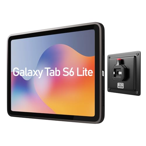 B2Bworkplace Tablet Halterung Wand kompatibel mit Samsung Galaxy Tab S6 Lite - inkl. Schutzhülle passgenau - vertikal & horizontal - flach - Schnellverschluss - Tablet Wandbefestigung Halter von B2Bworkplace