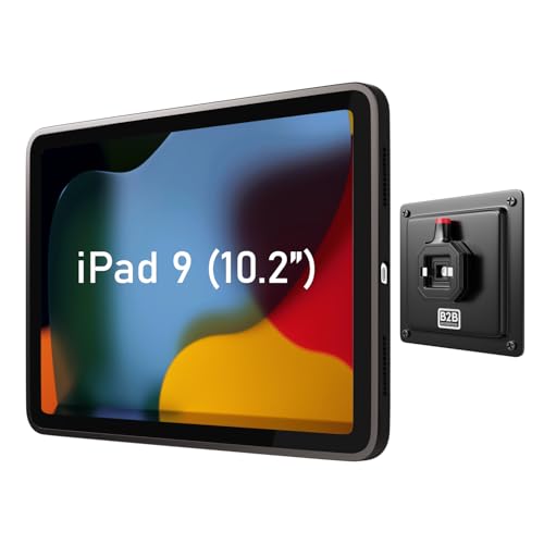 B2Bworkplace Tablet Halterung Wand kompatibel mit iPad 10,2" (9./8./7. Generation) - inkl. Schutzhülle passgenau - vertikal & horizontal - flach - Schnellverschluss - Tablet Wandbefestigung Halter von B2Bworkplace