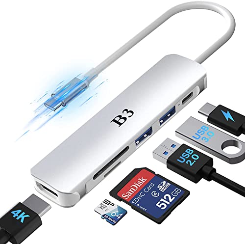 USB C Hub, 6 in 1 USBC HD.MI Multiport Adapter für MacBook Pro Air mit 4K 30Hz Ausgang, USB 3.0 Anschlüsse, 55W PD, SD/TF Kartenleser, Kompatibel für Mac Air Pro M2/M1 Laptop und mehr Typ-C Geräte von B3 BIGTHREE