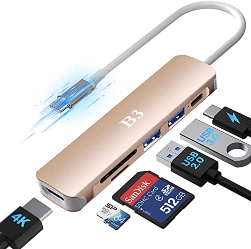 USB C Hub, 6 in 1 USBC Multiport Adapter für MacBook Pro Air mit 4K Ausgang, USB 3.0&2.0 Anschlüsse, 55W PD, SD/TF Kartenleser, Kompatibel für Mac Air/Pro M1 M2 Laptop und mehr Typ-C Geräte von B3 BIGTHREE