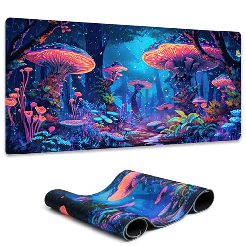 BABOTP Großes Fantasy-Pilz-Gaming-Mauspad – Schwarzlicht-Wald-Schreibtischmatte, 80 x 30,2 cm, leuchtend, wasserdicht, verlängerte, rutschfeste Gummiunterseite, Tastaturunterlage für Büro und Zuhause BABOTP Großes Fantasy-Pilz-Gaming-Mauspad – Schwarzlicht-Wald-Schreibtischmatte, 80 x 30,2 cm, leuchtend, wasserdicht, verlängerte, rutschfeste Gummiunterseite, Tastaturunterlage für Büro und Zuhause von BABOTP