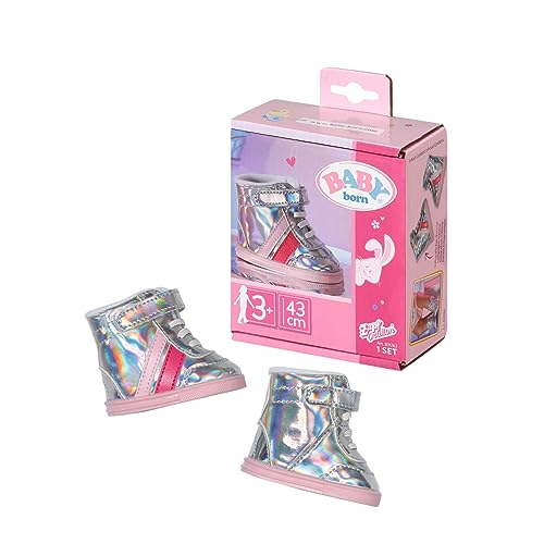 BABY born Sneakers silber, Puppenschuhe in Silber-Metallic mit pinken Streifen für 43 cm Puppen, 831762 Zapf Creation von BABY Born