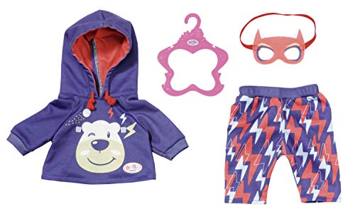 Zapf Creation 830819 BABY born Happy Birthday Gast Outfit - Puppenoutfit mit blauem Hoodie, mit Blitzen bedruckter Hose, Kleiderbügel und abnehmbarer Maske von BABY Born