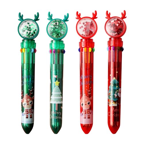 BABYVIVA Kugelschreiber, 4 Stück, Weihnachts-Kugelschreiber, Pailletten, mehrfarbig, 10 Farben, einziehbarer Kugelschreiber für Kinder, Spielbelohnung von BABYVIVA