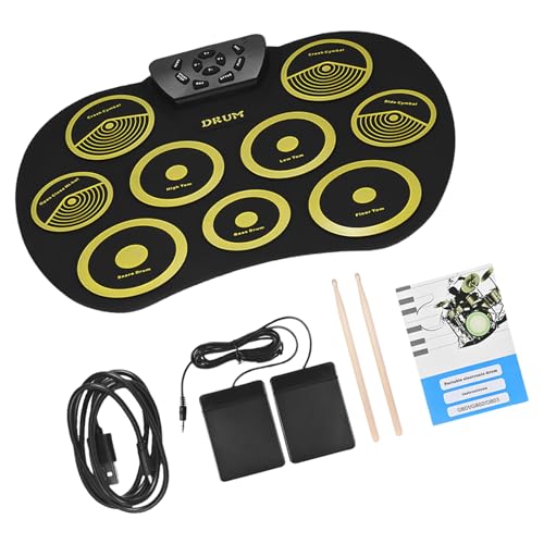 Elektronische Trommelkissen 9 Pads Rollen Übungs Drum Set Eingebaute Lautsprecher Und Kopfhörer Sockel Drum Stick Und Drum Pedal von BABYVIVA
