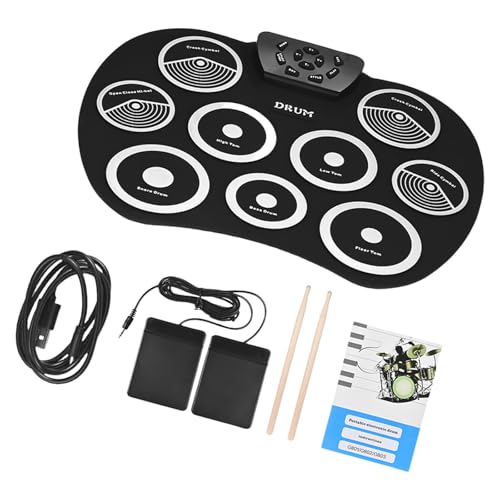 Elektronische Trommelkissen 9 Pads Rollen Übungs Drum Set Eingebaute Lautsprecher Und Kopfhörer Sockel Drum Stick Und Drum Pedal von BABYVIVA