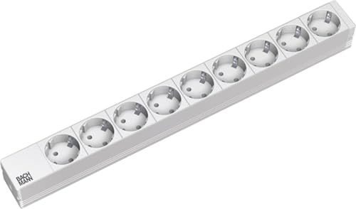 Bachmann Steckdosenleiste 19'' Zoll PDU 9-Fach 1HE 2m Kabel Mehrfachsteckdose für Serverschrank Rack Grau 333.401 (inkl. 2X Befestigungswinkel und Schrauben) von BACHMANN