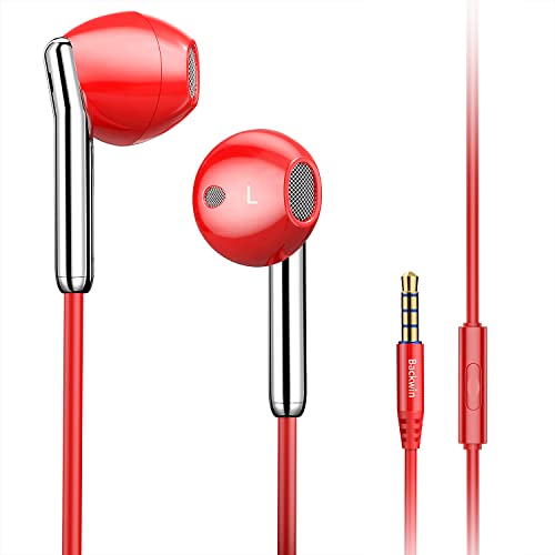 BACKWIN Kopfhörer mit Kabel, kabelgebundener Stereo-Bass-Kopfhörer, Lautstärkeregler, Geräuschisolierung, 3,5-mm-Klinken-Ohrhörer für Smartphones, Tablets, iPod, iPad, MP3 / MP4(Rot)… von BACKWIN
