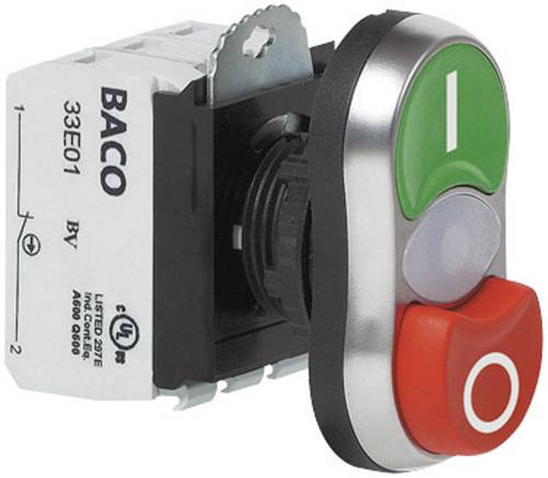 BACO BAL61QK21L L61QK21L Doppeldrucktaster Frontring Kunststoff, verchromt Grün, Rot 1St. BACO BAL61QK21L L61QK21L Doppeldrucktaster Frontring Kunststoff, verchromt Grün, Rot 1St. von BACO