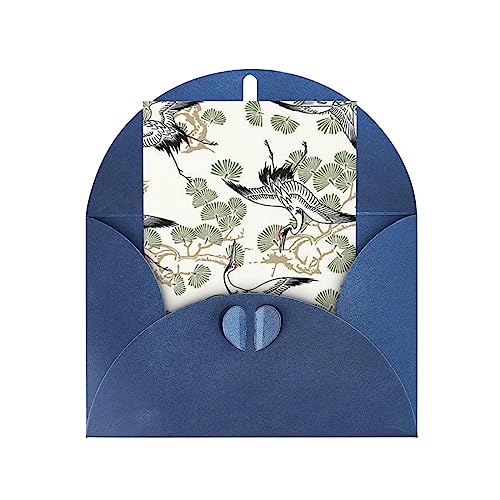 Grußkarte mit japanischem Kranich und Kiefer, bedruckt, mit Umschlägen, 10,2 x 15,2 cm, Blau von BAFAFA