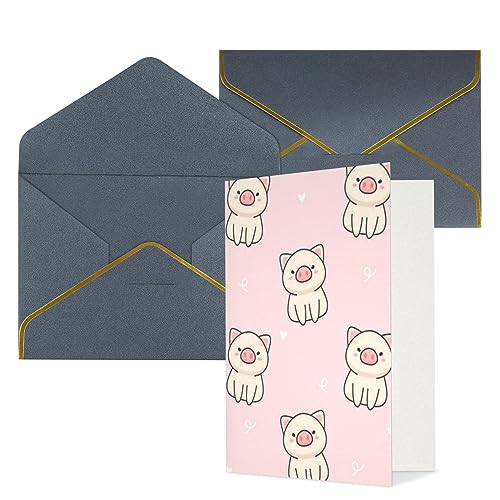 Grußkarten, Motiv: rosa Schwein, bedruckt, blanko, Geburtstagskarten, Trauerkarten, mit Umschlägen, Weihnachtskarten, Schwarz von BAFAFA