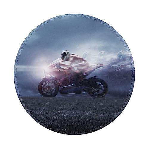 Mauspad mit Motiv "Man Ride A Motorrad", rund, mit genähten Kanten und rutschfester Gummiunterseite, für Büro, Arbeit, Heimdekoration, 1 Stück von BAFAFA