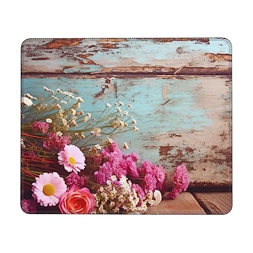 Rustikale Blumen bedrucktes Computer-Mauspad Schreibtischunterlage wasserdichtes Mauspad quadratisches Mauspad Laptop-Schreibtisch Schreibunterlage für Büro Zuhause 20,1 x 24,1 cm von BAFAFA