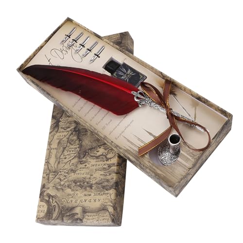BAFOVY Dip -Stift -Set, Kalligraphie Stift Set mit 1 Dip, 6 Ersatznib, Antiker Federstift für Elegante Kalligraphie Schreibintinte (Rot) von BAFOVY
