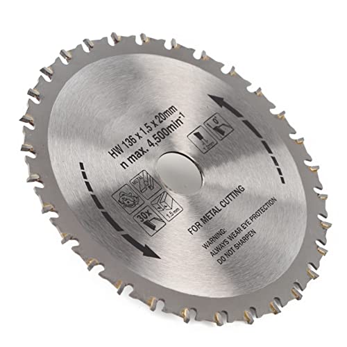 Kreisförmige Sägeklinge, Hochgeschwindigkeits-Eisen-Schneidscheibe 136 Mm 30 Zähne mit Langer Haltbarkeit für Kreisförmige Sägen, Metallschneidwerkzeuge, Instrumente und Geräte Kreisförmige Sägeklinge, Hochgeschwindigkeits-Eisen-Schneidscheibe 136 Mm 30 Zähne mit Langer Haltbarkeit für Kreisförmige Sägen, Metallschneidwerkzeuge, Instrumente und Geräte von BAFOVY