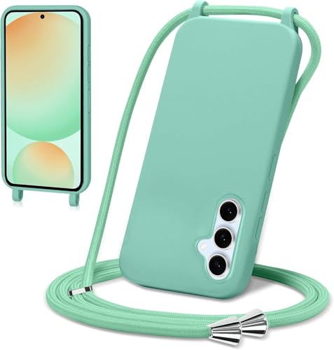 BAFUGU Handykette Handyhülle für Samsung Galaxy S25 Hülle Abnehmbar Kordel Stossfest Bumper Cover zum Umhängen Necklace Hülle Necklace Hülle Stylische Verstellbarer Halskette Handyhülle-Mintgrün von BAFUGU