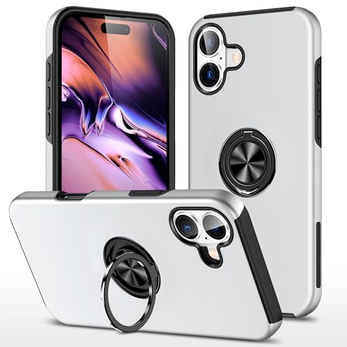 BAFUGU Hülle für iPhone 16 Handyhülle, [Militärstandard] Kratzfestigkeit Stoßfeste Haltbarkeit stoßfest mit 360° Magnetischer Drehbarer Ständer Handyhülle für iPhone 16-Silber von BAFUGU