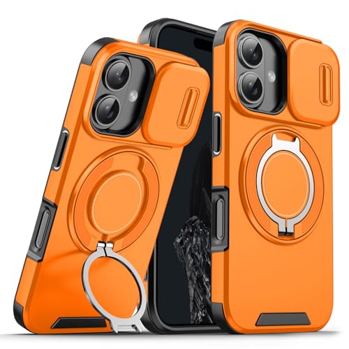 BAFUGU für iPhone 16 Hülle für MagSafe mit Ständer mit Ständer & Kameraschutz, Robuste Stoßfeste Schutzhülle mit 360 Grad Ring Stand,Robust Fallschutz Outdoor Militär Schutzhülle-Orange BAFUGU für iPhone 16 Hülle für MagSafe mit Ständer mit Ständer & Kameraschutz, Robuste Stoßfeste Schutzhülle mit 360 Grad Ring Stand,Robust Fallschutz Outdoor Militär Schutzhülle-Orange von BAFUGU