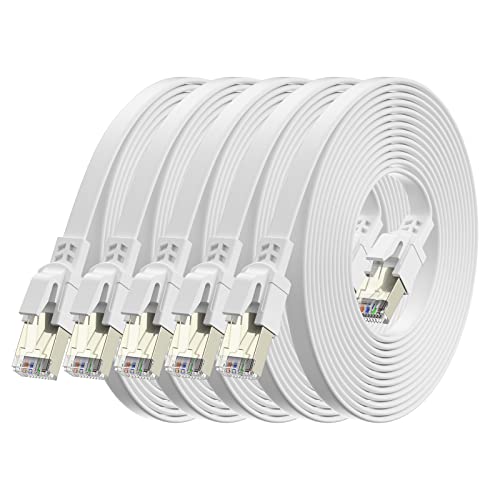 BAHIWOM Cat8 Ethernet Kabel 0,25m 5-Stück, 40 Gbit/s 2000 MHz Cat 8 Lan Kabel-Netzwerkkabel Gigabit RJ45 Patchkabel, Flach Hochgeschwindigkeits Internetkabel für Router Laptop PS5 - Weiß von BAHIWOM