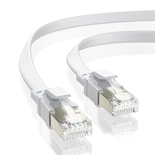 BAHIWOM Cat8 Ethernet Kabel 1m, 40 Gbit/s 2000 MHz Cat 8 Lan Kabel-Netzwerkkabel Gigabit RJ45 Patchkabel, Flach Internetkabel Kompatibel mit Router, mit Modem, mit PC, mit Laptop - Weiß von BAHIWOM
