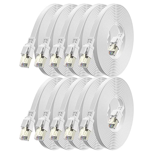 BAHIWOM Cat8 Ethernet Kabel 2m 10-Stück, 40 Gbit/s 2000 MHz Cat 8 Lan Kabel-Netzwerkkabel Gigabit RJ45 Patchkabel, Flach Hochgeschwindigkeits Internetkabel für Router Laptop PS5 - Weiß von BAHIWOM
