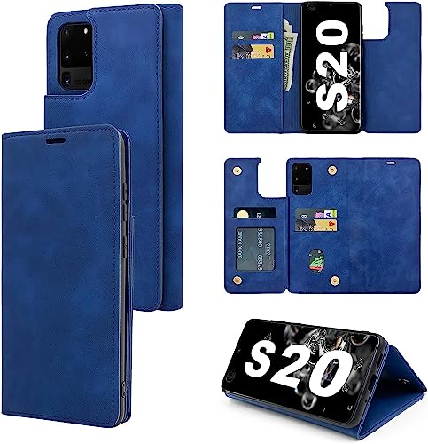 BAICHUANG Handyhülle für Samsung Galaxy S20 Ultra Klapphülle, Magnetische Flip Hülle Leder mit Standfunktion Wallet und Kartenfächern,Stoßfeste Klappbar Schutzhülle für Samsung S20 Ultra-Blau von BAICHUANG