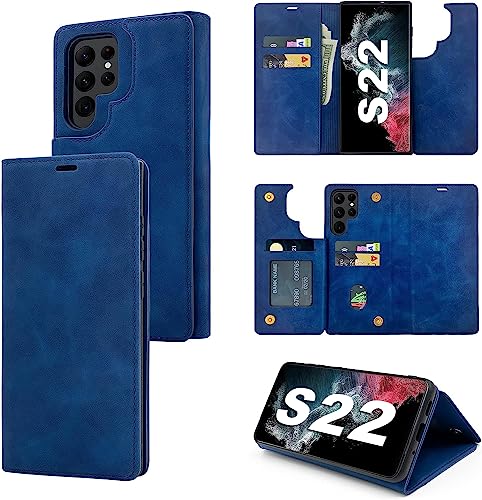 BAICHUANG Handyhülle für Samsung Galaxy S22 Ultra Klapphülle, Magnetische Flip Hülle Leder mit Standfunktion Wallet und Kartenfächern,Stoßfeste Klappbar Schutzhülle für Samsung S22 Ultra-Blau von BAICHUANG