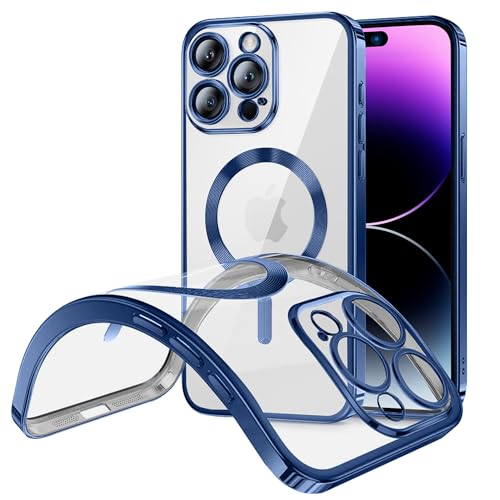 Clear Magnetisch Hülle für iPhone 14 Pro, Kompatibel mit MagSafe, [Mit Integrierter Kameraschutz] [Nie Vergilbung] Case, Ultra Dünn Transparent Silikon Stoßfest Handyhülle für iPhone 14 Pro, Blau von BAICHUANG