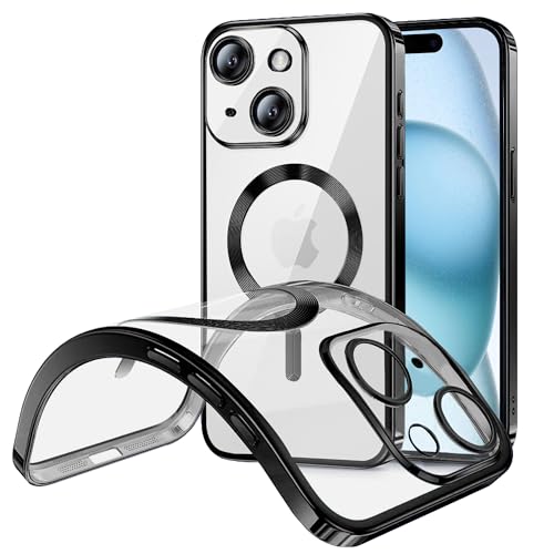 Clear Magnetisch Hülle für iPhone 15 Plus, Kompatibel mit MagSafe, [Mit Integrierter Kameraschutz] [Nie Vergilbung] Case, Ultra Dünn Transparent Silikon Stoßfest Handyhülle für iPhone 15 Plus，Schwarz von BAICHUANG