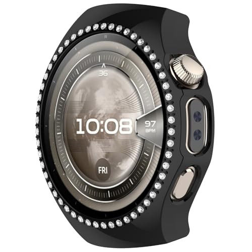 BAIDIYU Hülle Kompatibel mit Huawei Watch 5 42mm,Harter PC + Mit Diamant, Sturzsicher, Kratzfest, Smartwatch Schutzhülle Kompatibel mit Huawei Watch 5 42mm.(Galvanisiertes Schwarz) von BAIDIYU