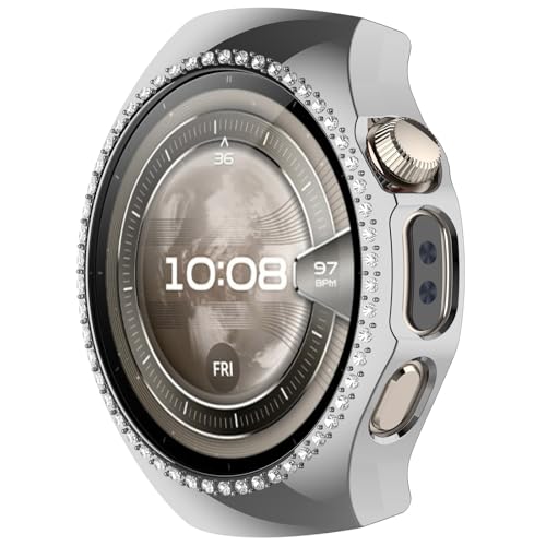 BAIDIYU Hülle Kompatibel mit Huawei Watch 5 42mm,Harter PC + Mit Diamant, Sturzsicher, Kratzfest, Smartwatch Schutzhülle Kompatibel mit Huawei Watch 5 42mm.(Galvanisiertes Silber) von BAIDIYU