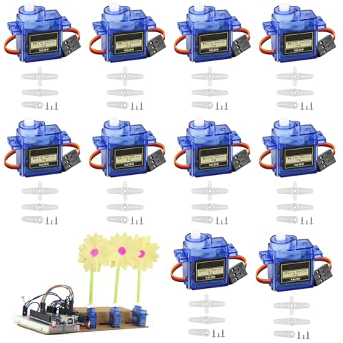 9G Micro Servo Motor, 10 Stück Mini Servomotor mit Kabel, Mini Modellbau Servos für Arduino, Micro Servo Motor für RC Robot Arm/Hand/Gehen Helikopter Flugzeug Auto Boot Steuerung (Blau) von BAIFULAI