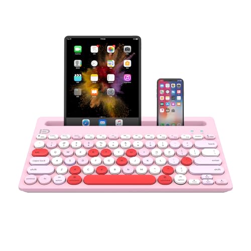 Bluetooth-Tastatur für Tablet, iPad, Handy, kabellose Computer-Tastatur mit Handyhalterung für Laptop, Mac, Desktop, tragbare Mini-Tastatur, leises Tippen, mehrere Geräte, verbinden Sie 3 Geräte, rosa von BAIHUAFRU