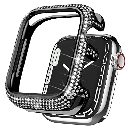 BAIHUIAM Bling Cases Kompatibel mit Apple Watch 41 mm Serie 7/Serie 8, Edelstahl-Schutzhülle mit funkelnden Strasssteinen, Diamant-Lünette, Schutzhülle für Damen und Mädchen, Schwarz BAIHUIAM Bling Cases Kompatibel mit Apple Watch 41 mm Serie 7/Serie 8, Edelstahl-Schutzhülle mit funkelnden Strasssteinen, Diamant-Lünette, Schutzhülle für Damen und Mädchen, Schwarz von BAIHUIAM
